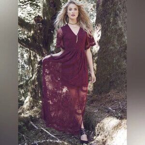 Altar'd State Maroon Embroidered Lace Maxi Dress  Womens Size S